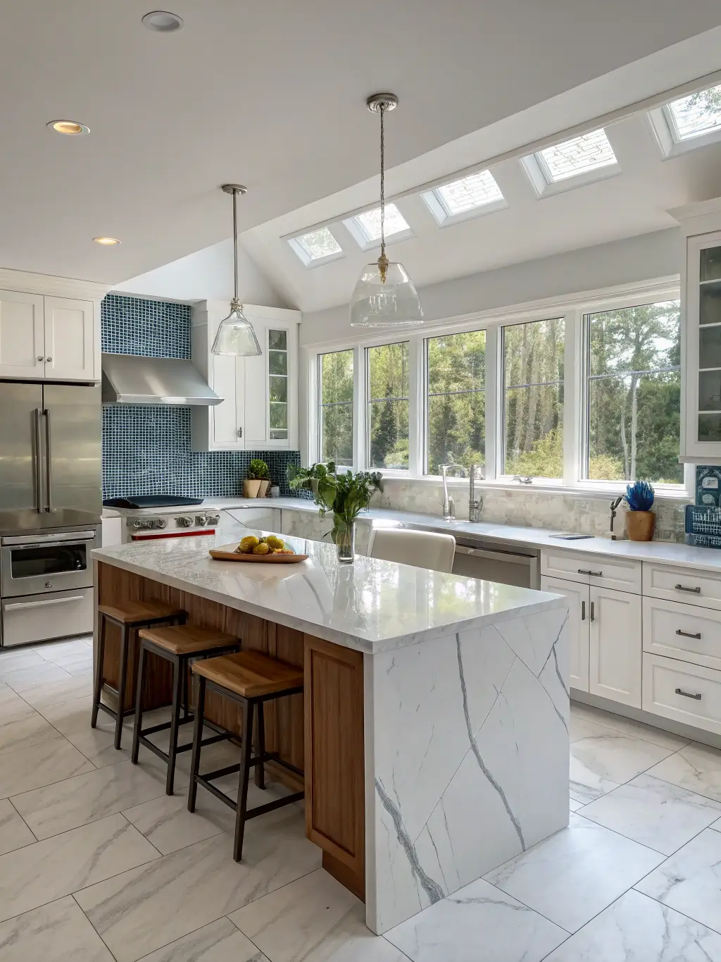 A beautifully designed modern kitchen with stainless steel appliances and a large island, showcasing Arena Construction's expertise in kitchen renovations.