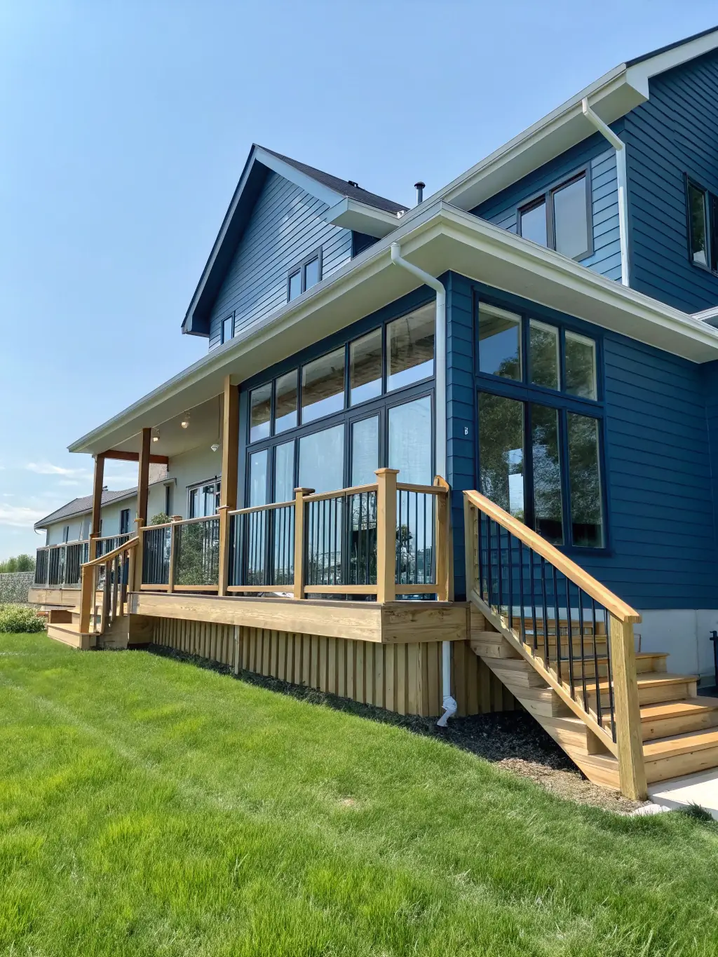 An exterior shot of a newly constructed modern home with clean lines and large windows, representing Arena Construction's residential building capabilities.